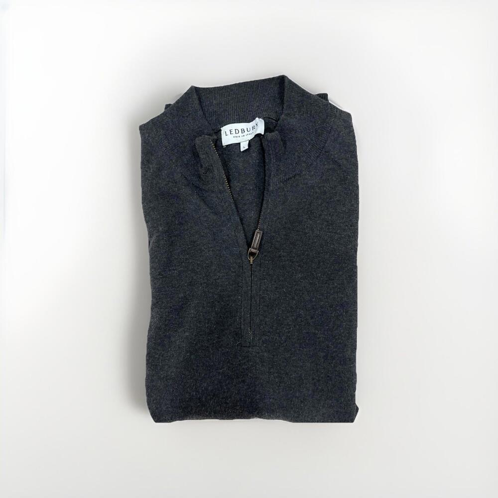 LEDBURY MENS COTTON QUARTER ZIP SWEATER LARGE CHARCOAL MADE IN ITALY VGC!